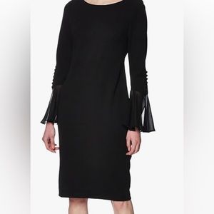Calvin Klein Women's Solid Sheath with Chiffon Bell Sleeves Dress